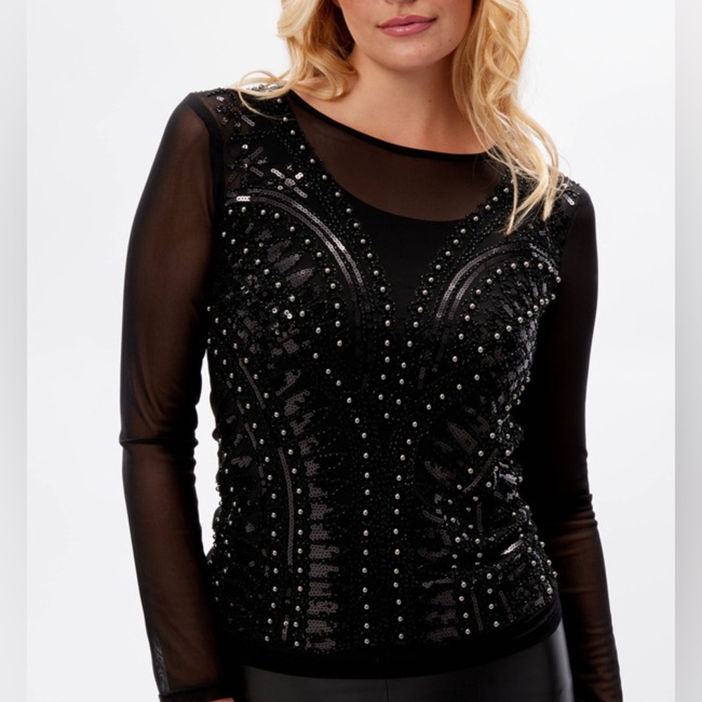 Frank Lyman Sheer Sequin Beaded Top - Picture 8 of 8